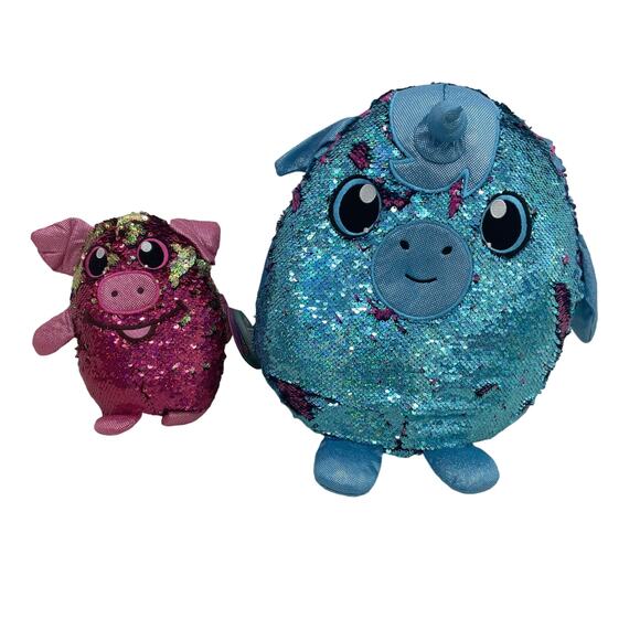 Preowned Shimmeez Sequin Unicorn Plush Stuffed Animals LOT 2 - Picture 1 of 9